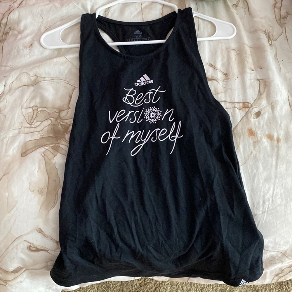 addis’s (best version of myself) black and white graphic XS tank top